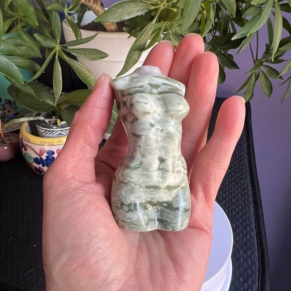 Moss Agate Crystal Female Body Carving (#3) - Picture 2 of 14